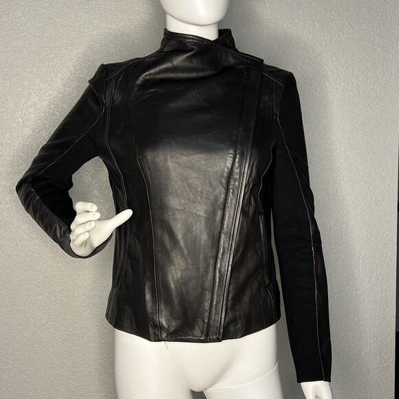 Womens Size S Moto Jacket Lambskin Leather Black Buttery Soft - Picture 5 of 7